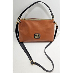 Valentina Satchel Crossbody Pebbled Cognac/Black Straps Leather Shoulder Bag